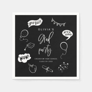 Serviette En Papier Main tirée Quirky Black Grad Party