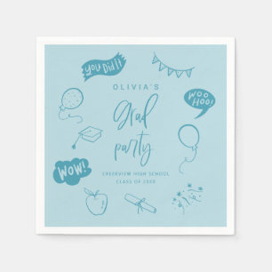 Serviette En Papier Main tirée Quirky Blue Grad Party