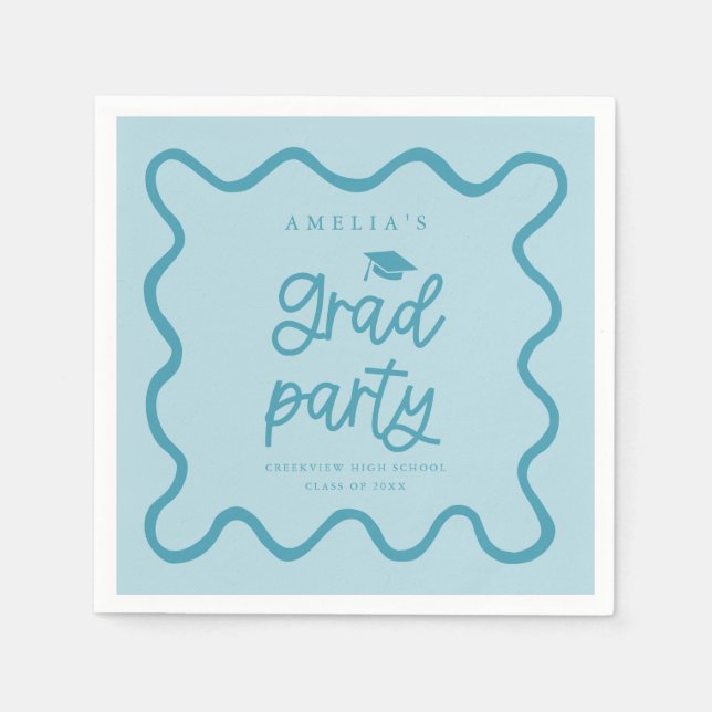 Serviette En Papier Main Tirée Vave Line Blue Grad Party (Devant)