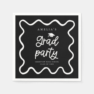 Serviette En Papier Main Tirée Wavy Line Black Grad Party