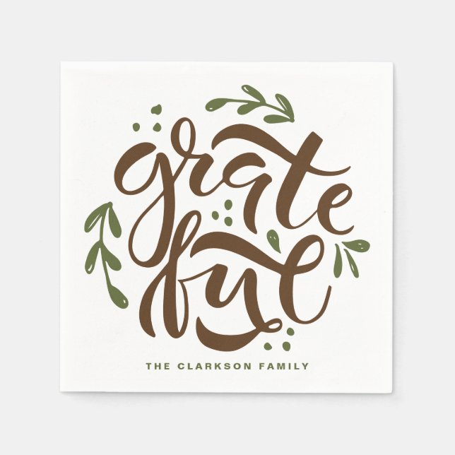 Serviette En Papier Main verte Lettré Grateful Thanksgiving (Devant)