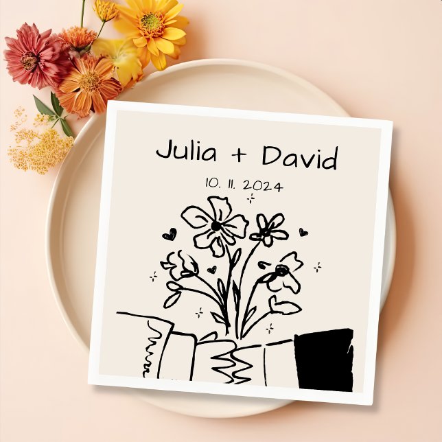 Serviette En Papier Main Whimsical tiré Mariage floral (Créateur téléchargé)