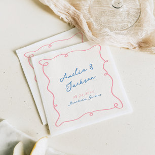 Serviette En Papier Main Whimsical tirée rose et Mariage bleu