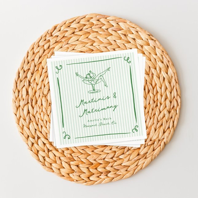 Serviette En Papier Main Whimsical Tirée Vert Martinis & Mariage (Créateur téléchargé)
