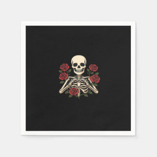 Serviette En Papier Mains Coeur Squelette Avec Roses Rouges - Romantiq