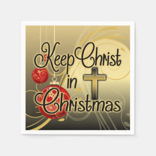 Serviette En Papier Maintenez le Christ dans Noël, or/chrétien rouge