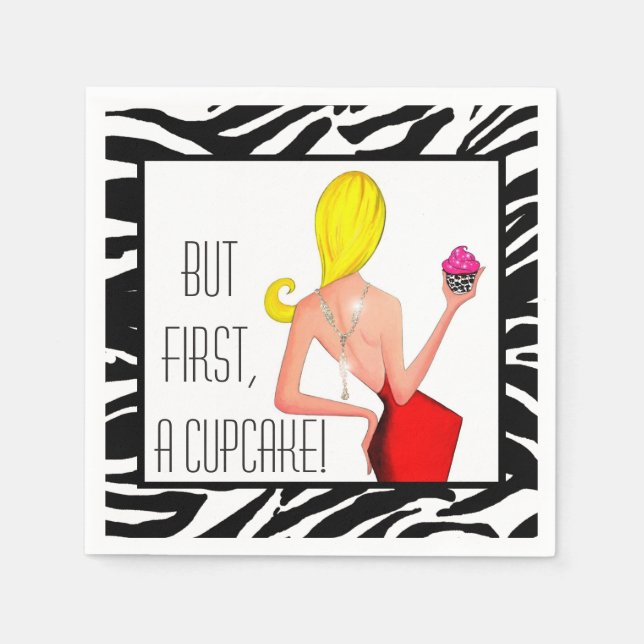 Serviette En Papier "Mais D'Abord, Un Cupcake !" DIVA Cocktail serviet (Devant)