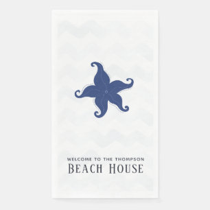 Serviette En Papier Maison de plage bleue et blanche simpliste