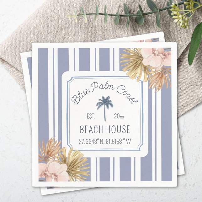 Serviette En Papier Maison de plage Rayures bleues Côtière Boho Maison (In situ)