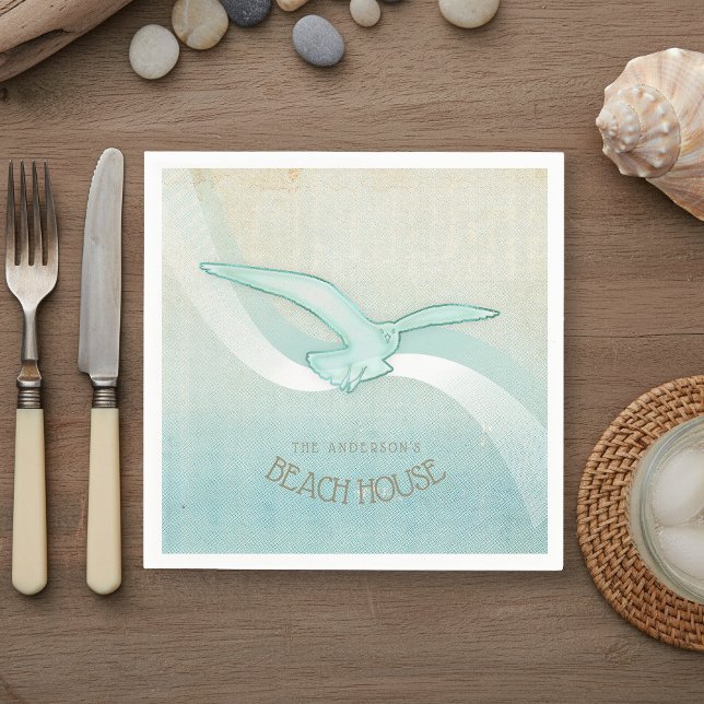 Serviette En Papier Maison de plage Seagull Aqua Blue ID623 (Créateur téléchargé)