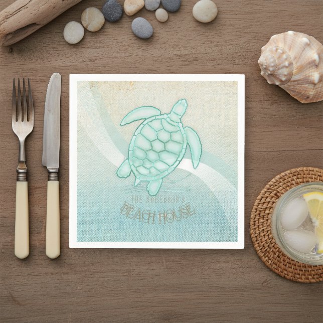 Serviette En Papier Maison de plage Tortue Aqua Blue ID623 (Créateur téléchargé)