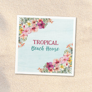 Serviette En Papier Maison de plage tropicale Fleurs roses Floral Bota