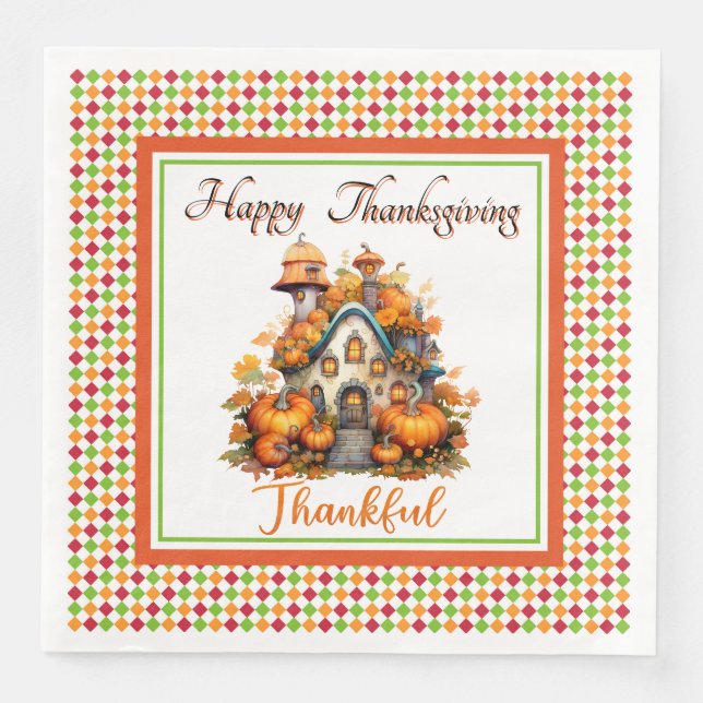 Serviette En Papier Maison de Thanksgiving joyeuse (Devant)