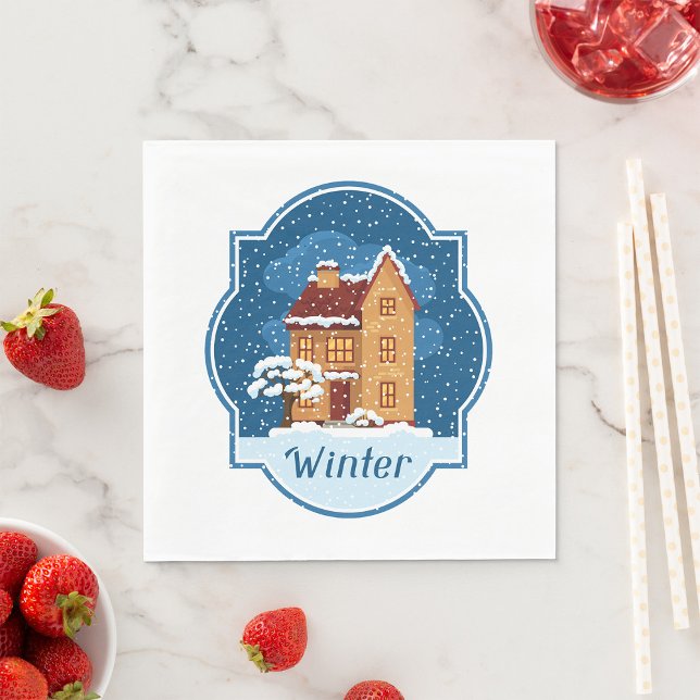 Serviette En Papier Maison D'Hiver Dans La Neige (Créateur téléchargé)