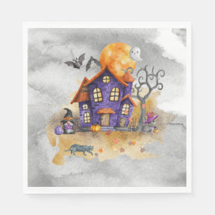 Serviette En Papier Maison Gnome Violet Hantée Avec Chats Et Chats Fan