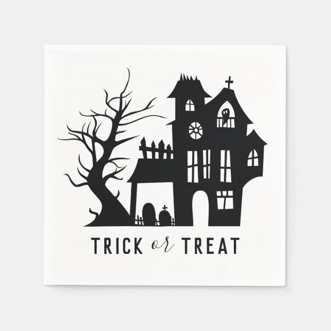 Serviette En Papier Maison hantée éffrayante Halloween. Tricoter ou tr (Devant)