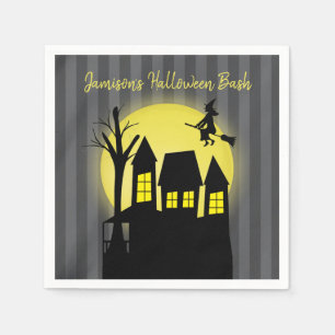 Serviette En Papier Maison hantée et sorcière volante avec le clair de