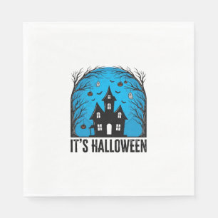 Serviette En Papier Maison Hantée Halloween Lune Gravure Vintage Dessi