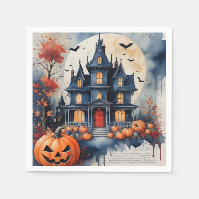 Serviette En Papier Maison hantée sous le clair de lune Halloween magi (Devant)