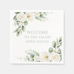 Serviette En Papier Maison ouverte florale rose blanche personnalisée