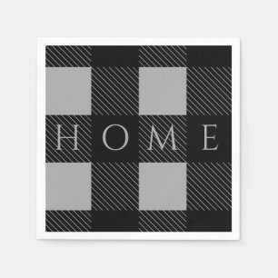 Serviette En Papier Maison Style gris noir Buffalo chèque en plastiq