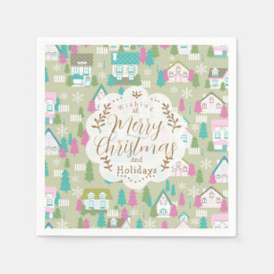 Serviette En Papier Maisons de Noël Vert