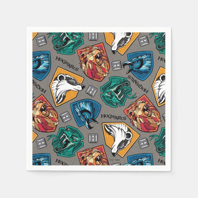 Serviette En Papier Maisons HOGWARTS™ Motif hachuré (Devant)