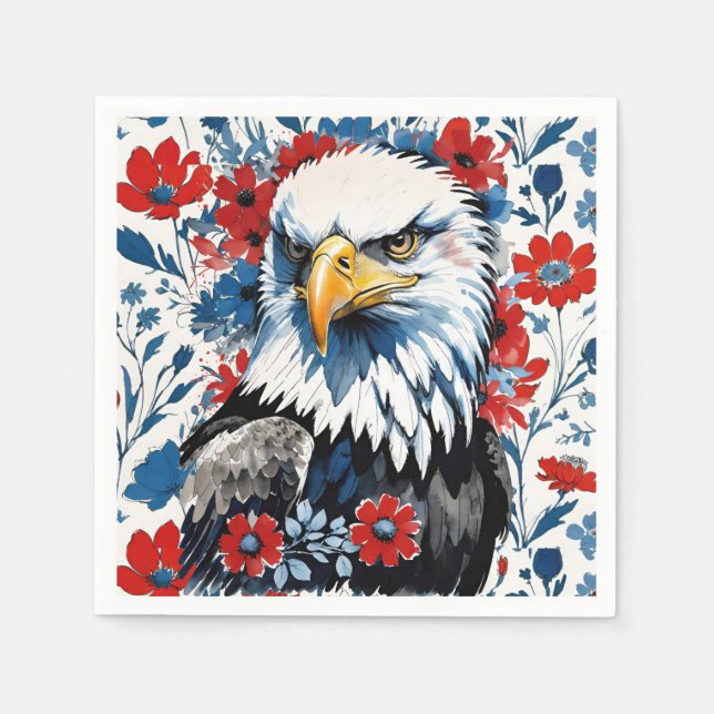 Serviette En Papier Majestic American Bald Eagle Floral (Devant)