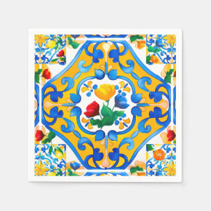 Serviette En Papier Majolica, citron, carreaux siciliens,