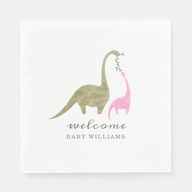 Serviette En Papier Mama et bébé Dinosaur Baby shower rose (Devant)