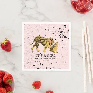Serviette En Papier Mama Tiger Peinture Splatter rose Baby shower fill