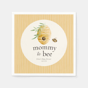 Serviette En Papier Maman Abeille Rayée Jaune Miel Fête de Naissance