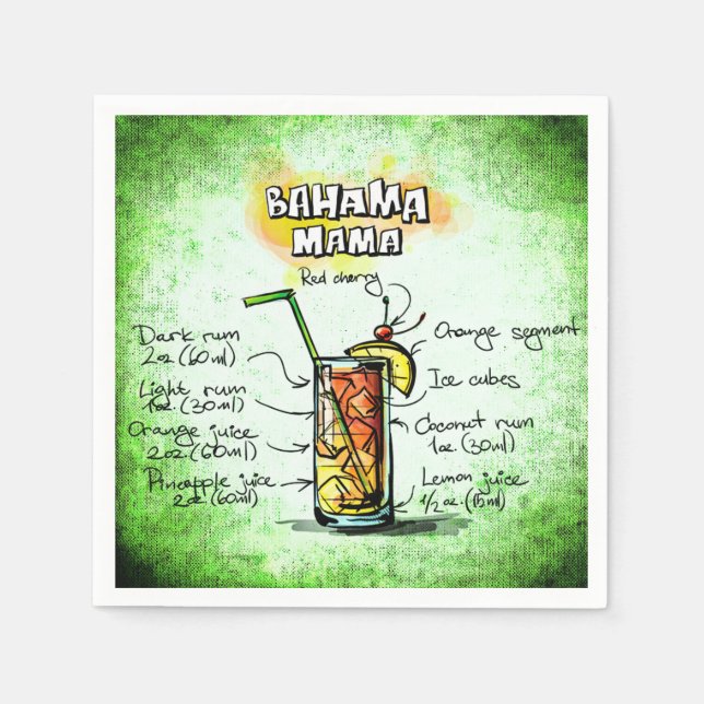 Serviette En Papier Maman Bartender Drink Recipe de Bahama (Devant)