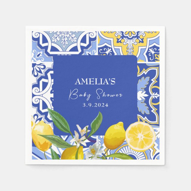 Serviette En Papier Maman chéri bleu Citron showering de bébé (Devant)
