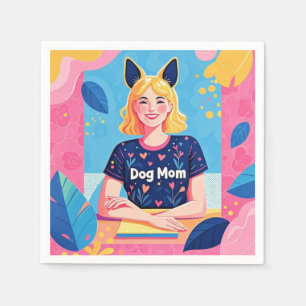 Serviette En Papier Maman chien abstraite en rose bleu