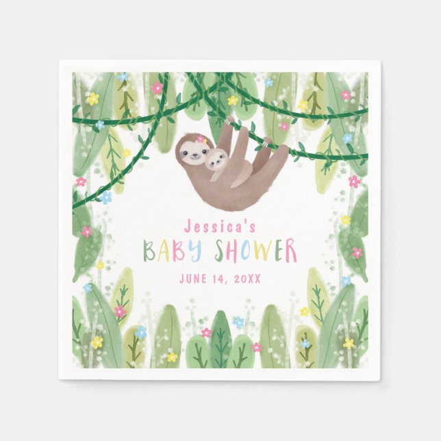 Serviette En Papier Maman et Bébé Fille Sloth Jungle thème (Devant)