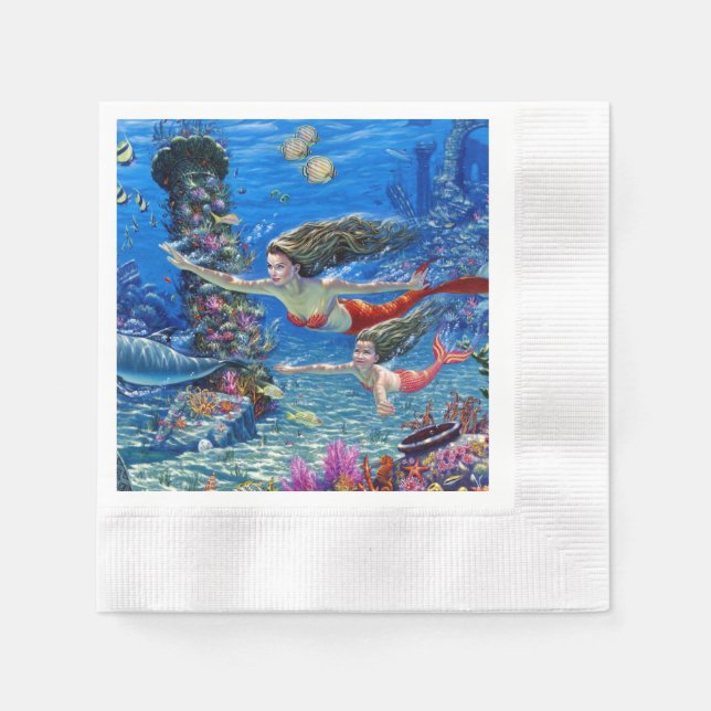 Serviette En Papier maman et bébé mermaid (Devant)