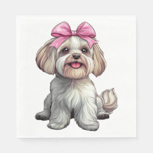 Serviette En Papier Maman fille chien havanais bow coquette rose