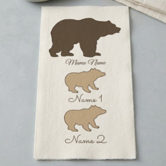 Serviette En Papier Maman Ours Personnalisée Avec 2 Noms D'Enfants Cad