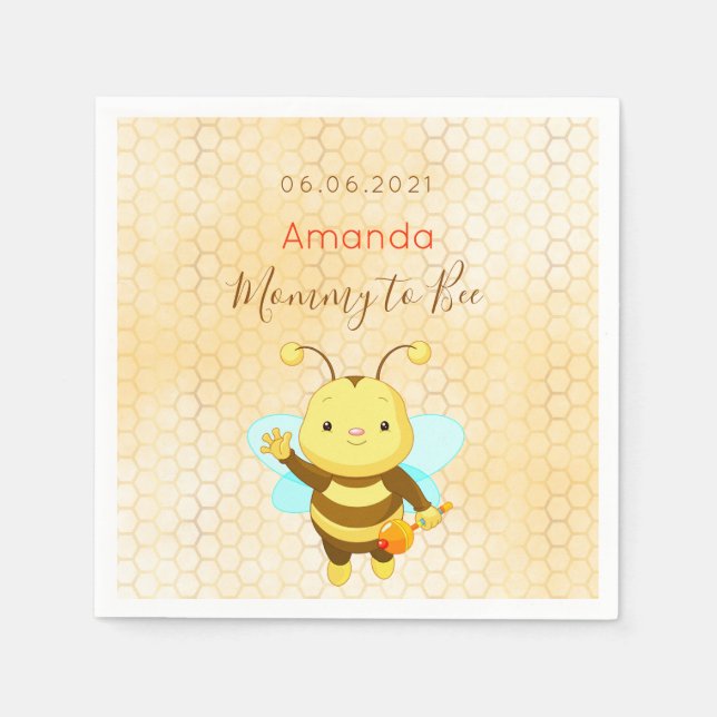 Serviette En Papier Maman to Bee Baby shower jaune mignon (Devant)