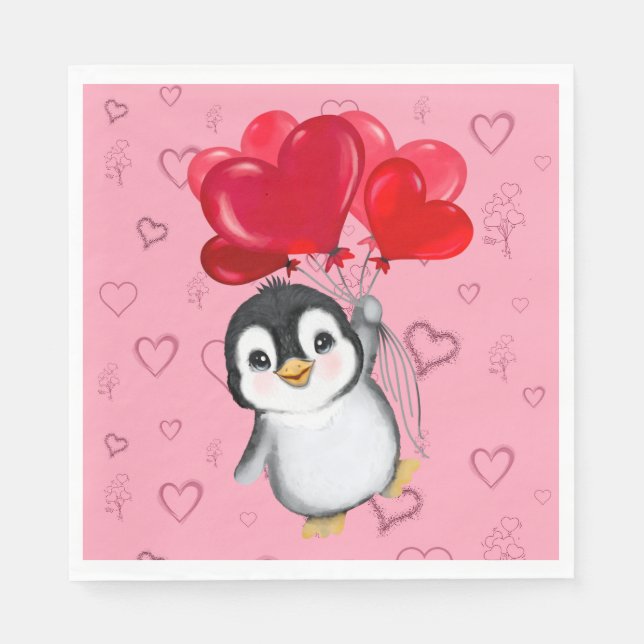 Serviette En Papier Manchot de la Saint-Valentin  (Devant)
