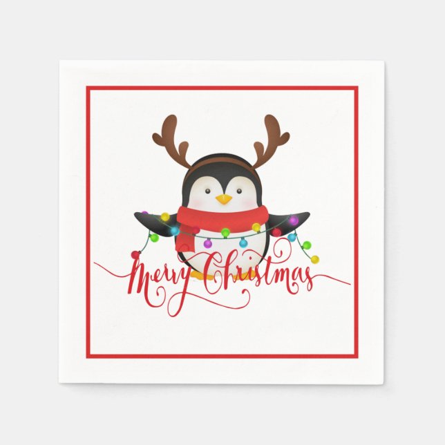 Serviette En Papier Manchot de Noël   (Devant)