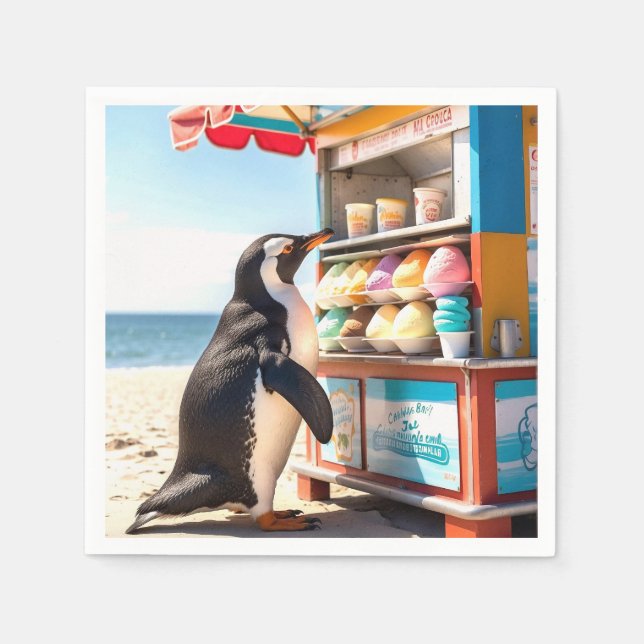 Serviette En Papier Manchot d'été au stand de glace (Devant)