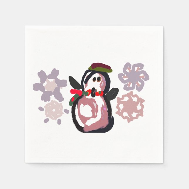Serviette En Papier Manchot Hiver  (Devant)