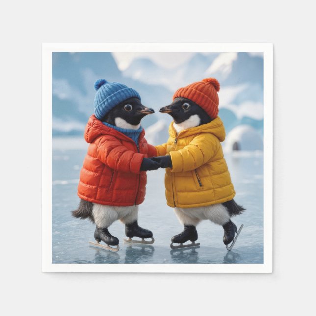 Serviette En Papier Manchots patinant  (Devant)