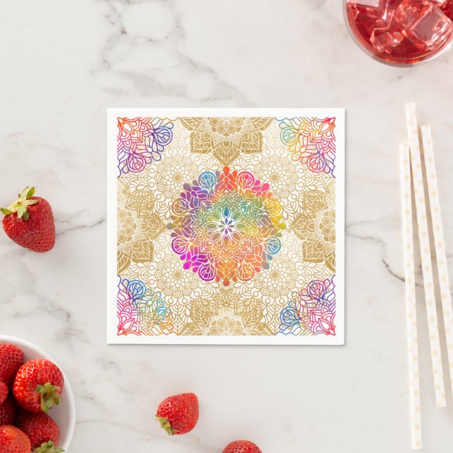 Serviette En Papier Mandala Art coloré (En situation)