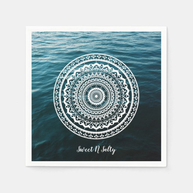 Serviette En Papier Mandala Blanc Laissez la mer vous libérer (Devant)