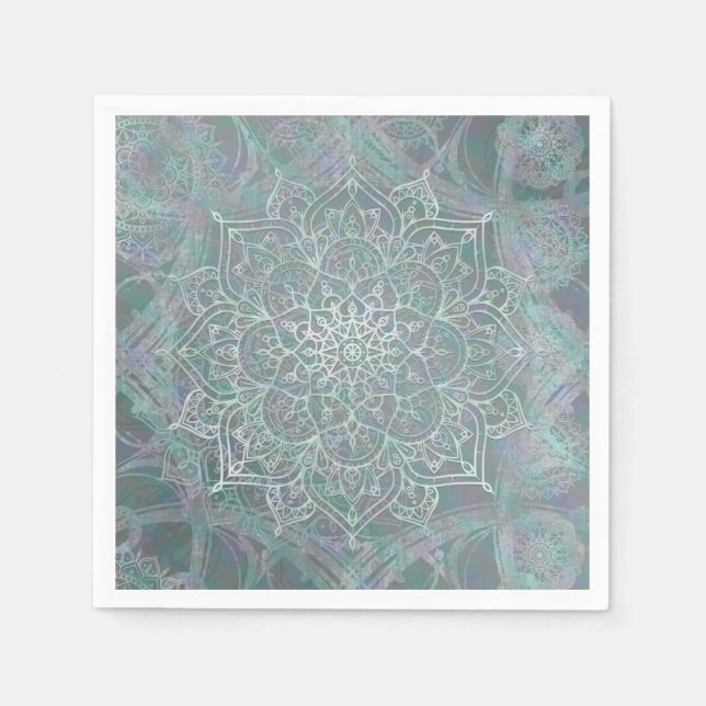 Serviette En Papier Mandala Bohème Chic à reflets irisés (Devant)