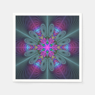 Serviette En Papier Mandala coloré art spirituel fractal avec rose