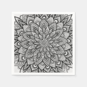 Serviette En Papier Mandala d'art original noir et blanc
